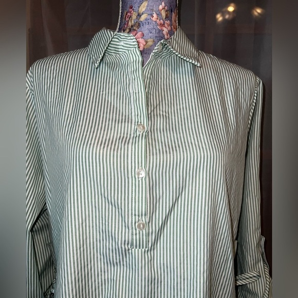 White and Sage Green Striped Collar Shirt - Picture 5 of 10